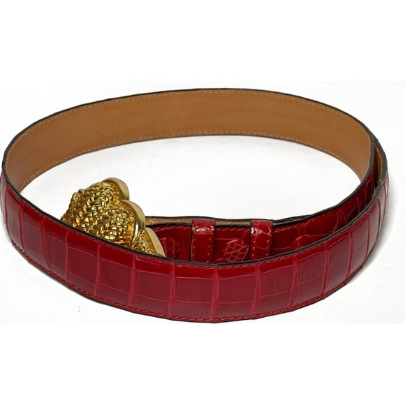 Barry Kieselstein-Cord | Bronze Gold Woven Heart Buckle Red Alligator Belt main image 7